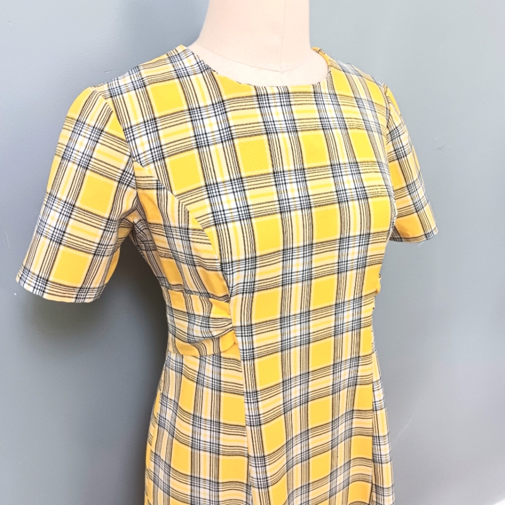 Vintage Handmade yellow plaid tie-back, zip maxi dress. Medium. - Picture 2 of 14